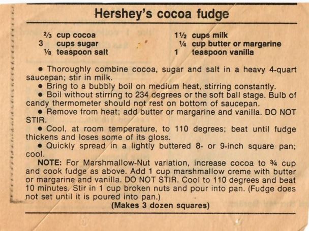Here's the original Hershey's cocoa fudge recipe from 1920's.